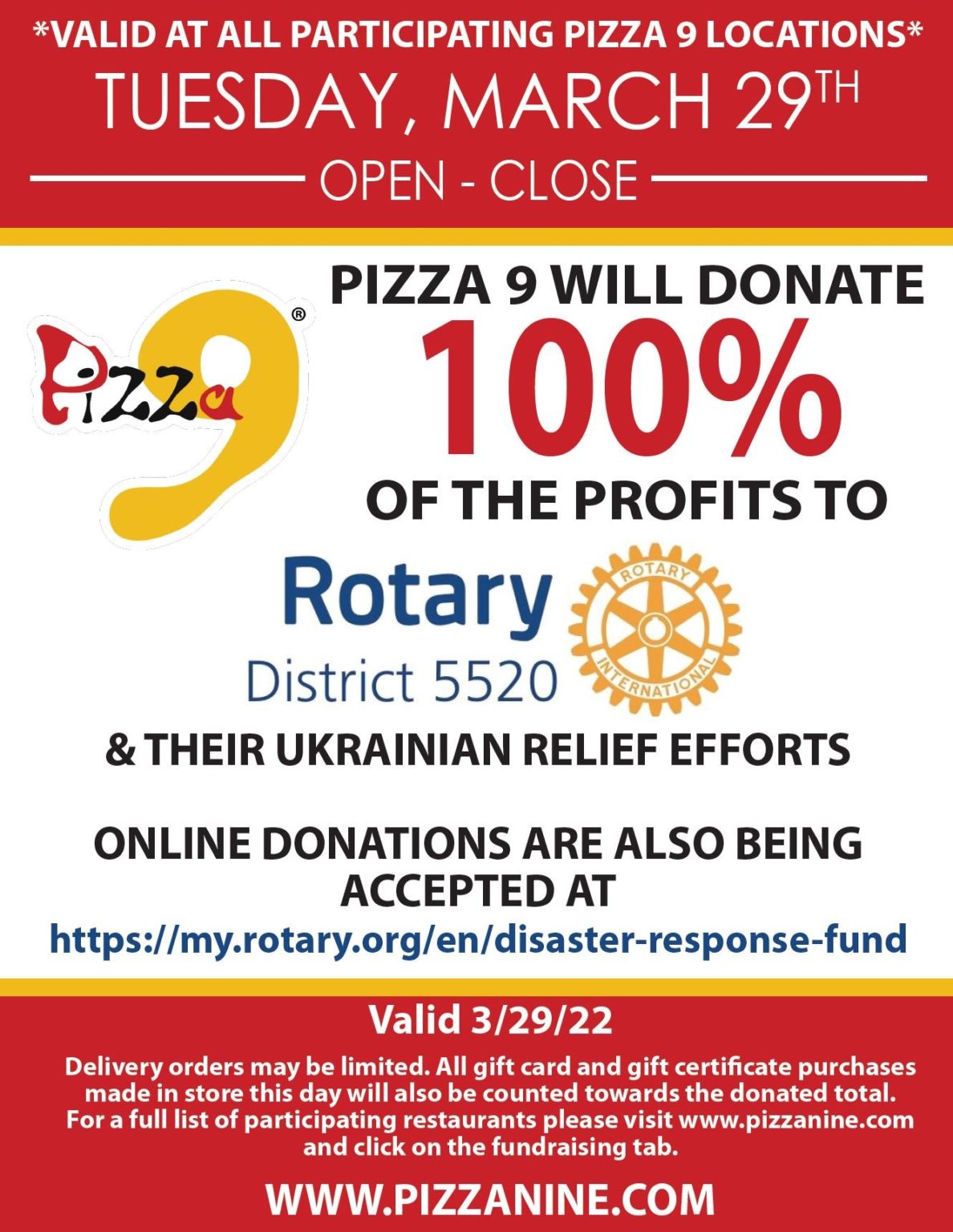 Pizza 9 Ukraine Fundraiser