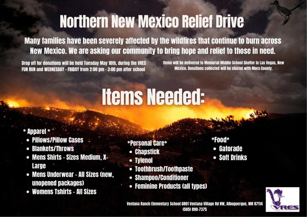 VRES gathering items to help families affected by wildfires Northern New Mexico Relief Drive