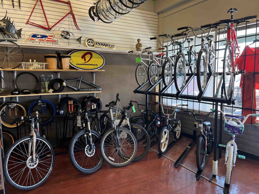 Bikes inside the shop