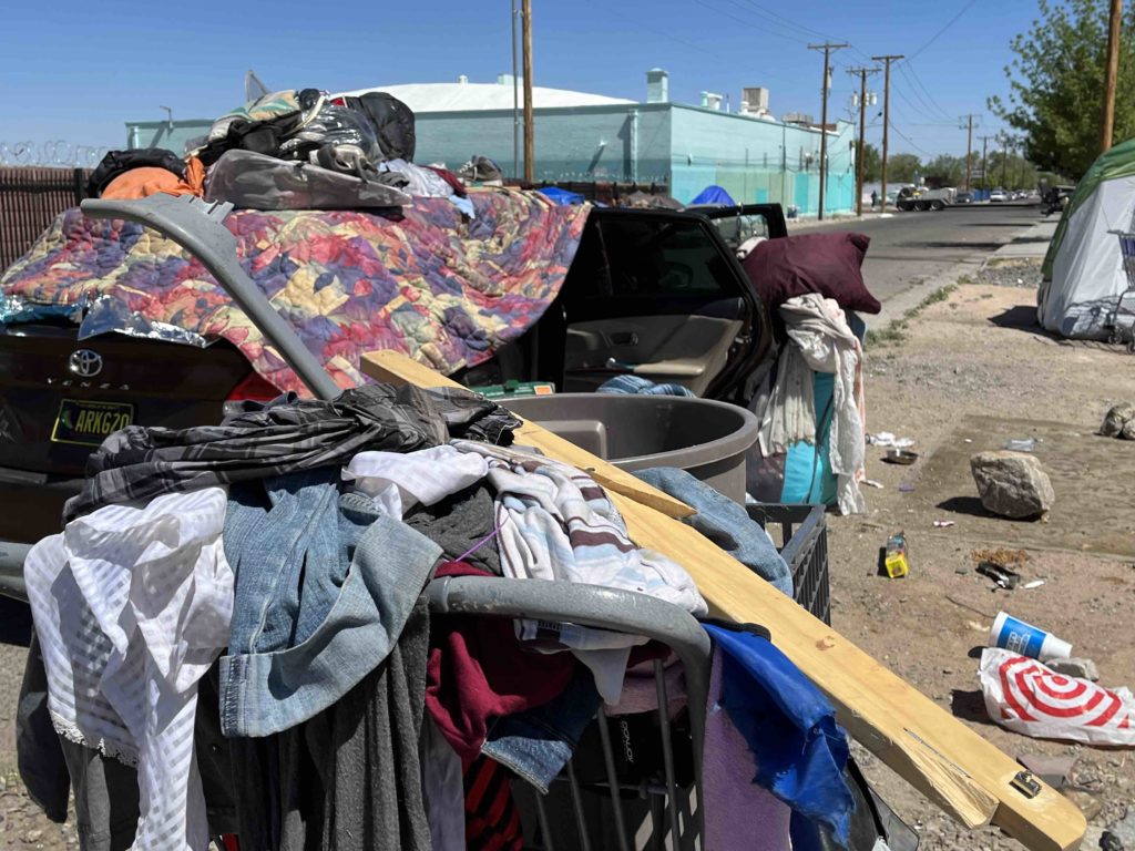 Belongings of an unhoused person