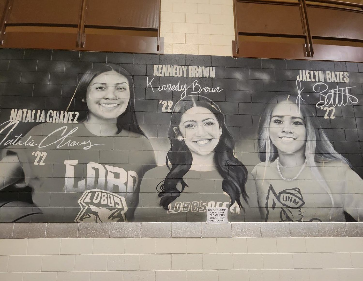 Kevin Hendricks/Neighborhood Journal. 
From left, Natalia Chavez, Kennedy Brown and Jaelyn Bates are honored in the auxiliary gym at Volcano Vista.