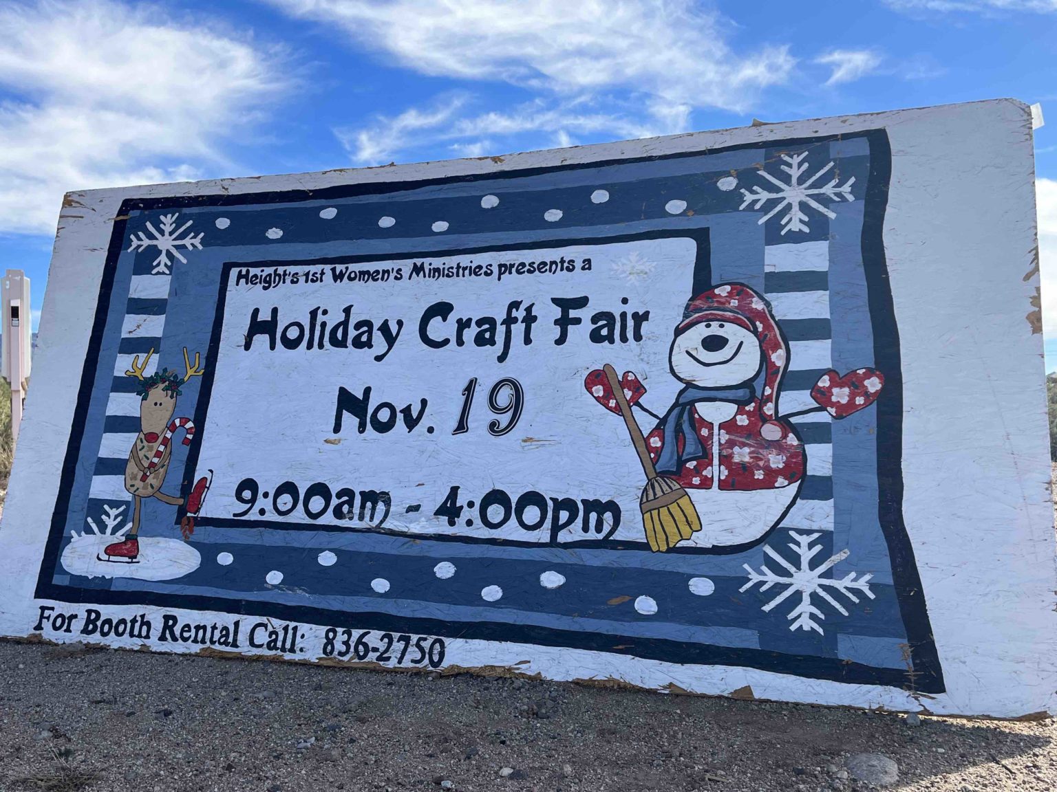 A sign for the Heights First Church of the Nazarene Holiday Craft Fair