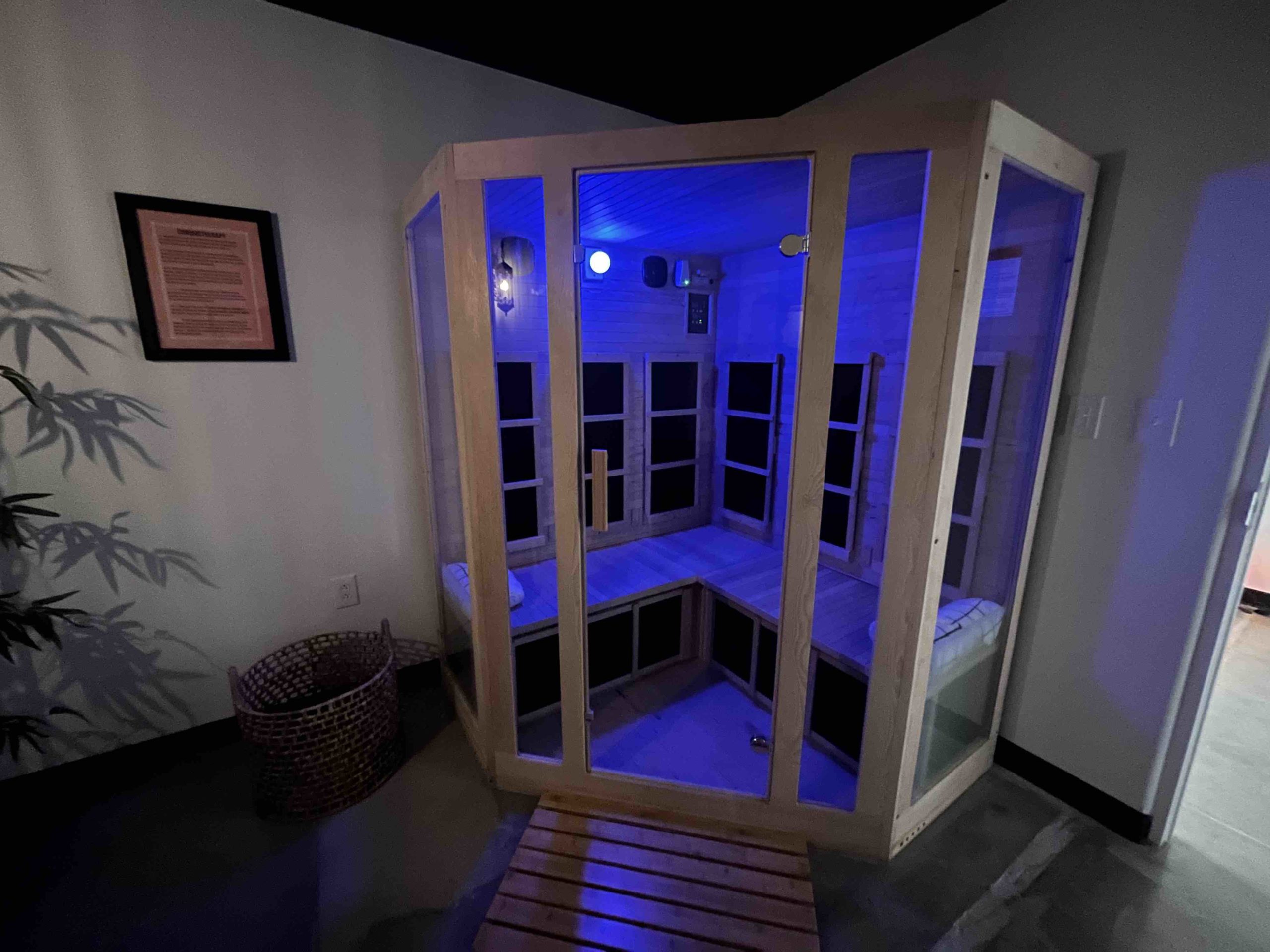 An infrared sauna at The Salt Cave provides a form of light therapy that may boost mood and energy levels. (Scott Albright/Neighborhood Journal)